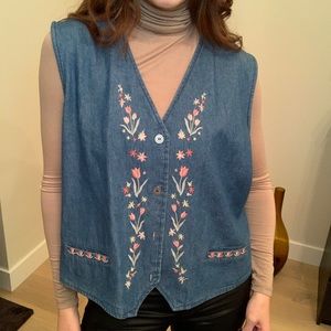 Embroidered jean vest